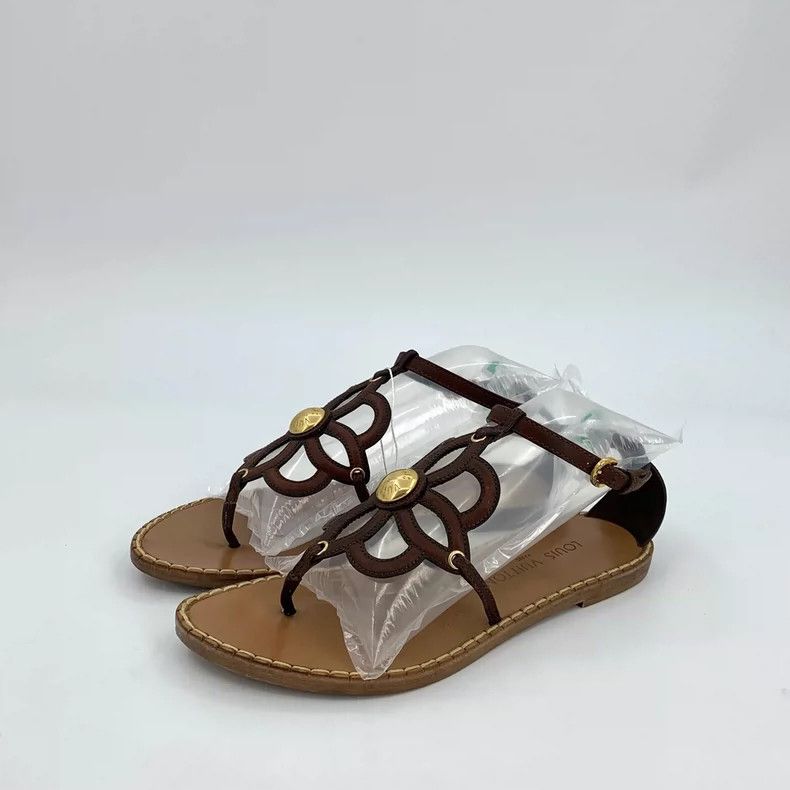 Louis Vuitton Louis Vuitton Brown Cutout Strap Flat Sandals Size US 5 / IT 35 - 1 Thumbnail
