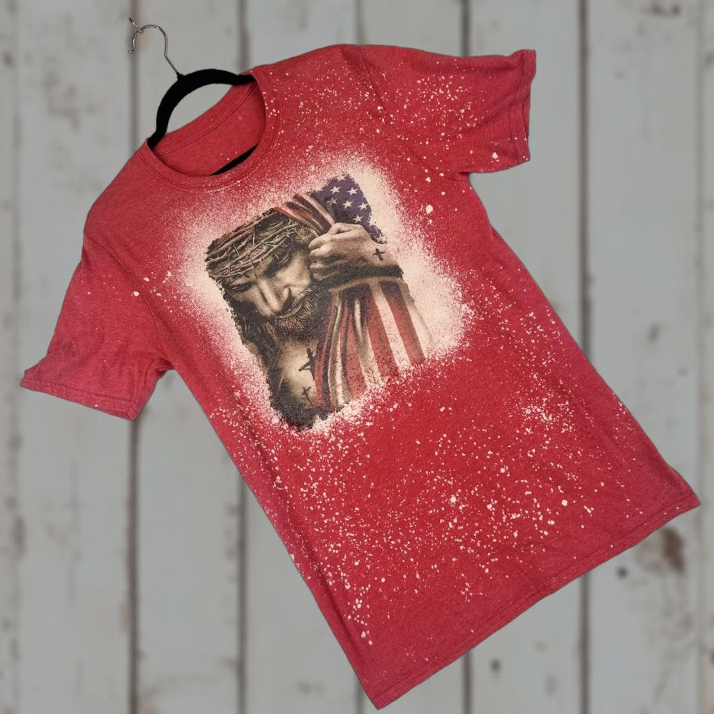 Vintage Jesus Patriotic Shirt Mens Large Red American Flag Cross Religious Tee Size US L / EU 52-54 / 3 - 1 Thumbnail