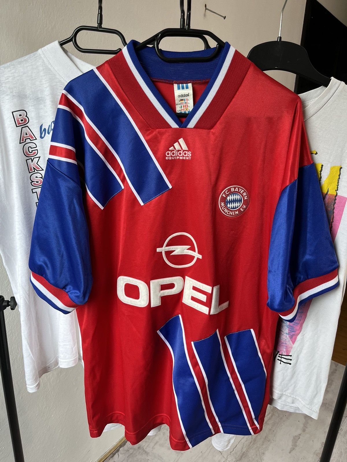 image of Fc Bayern Munchen 1993/94 Adidas Equipment Home Jersey in Red Navy, Men's (Size Large)