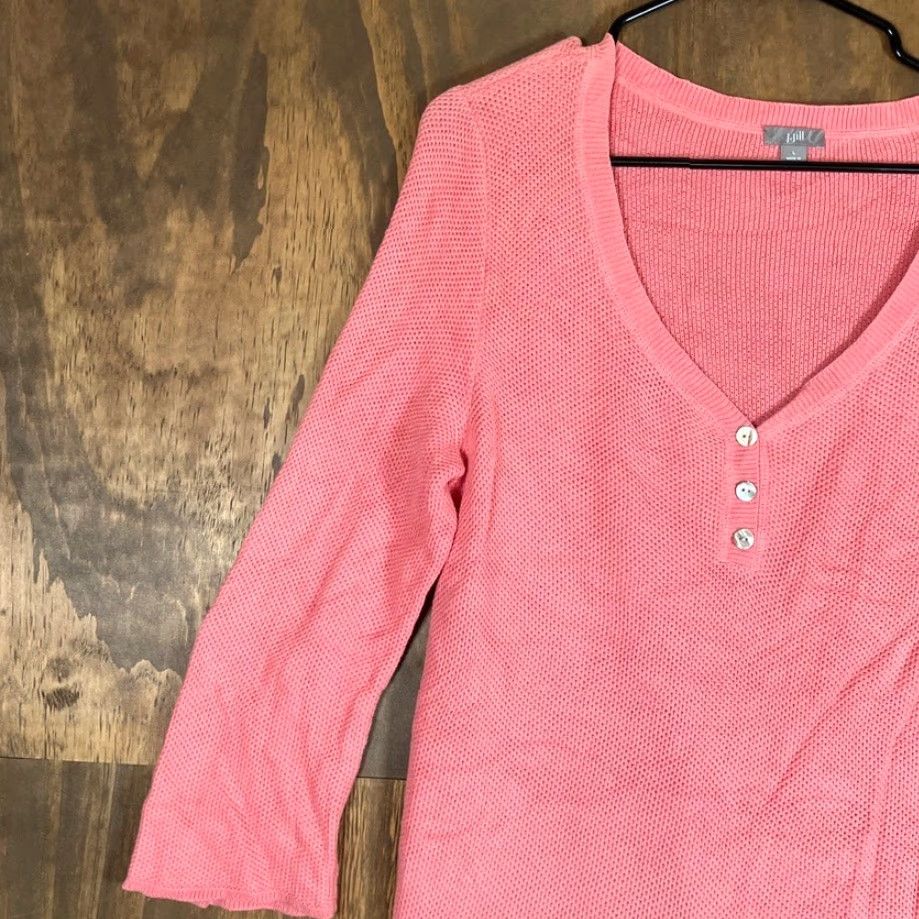 J. Jill J.Jill Womens Sweater Henley 3/4 Sleeve 100% Cotton Large Coral Knit V-Neck Shirt Size L / US 10 / IT 46 - 4 Thumbnail