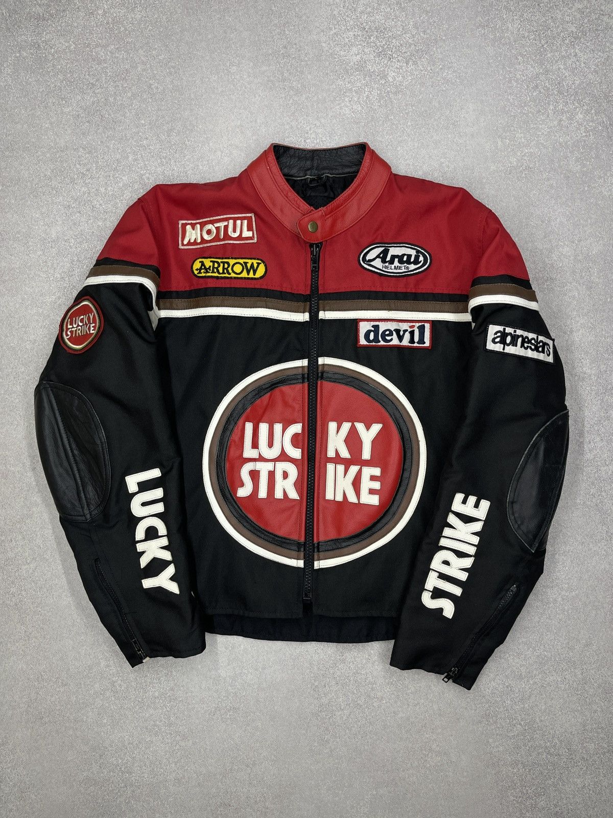 Leather Vintage Lucky Strike Leather Moto Racing Jacket Big Logo Size US L / EU 52-54 / 3 - 2 Thumbnail