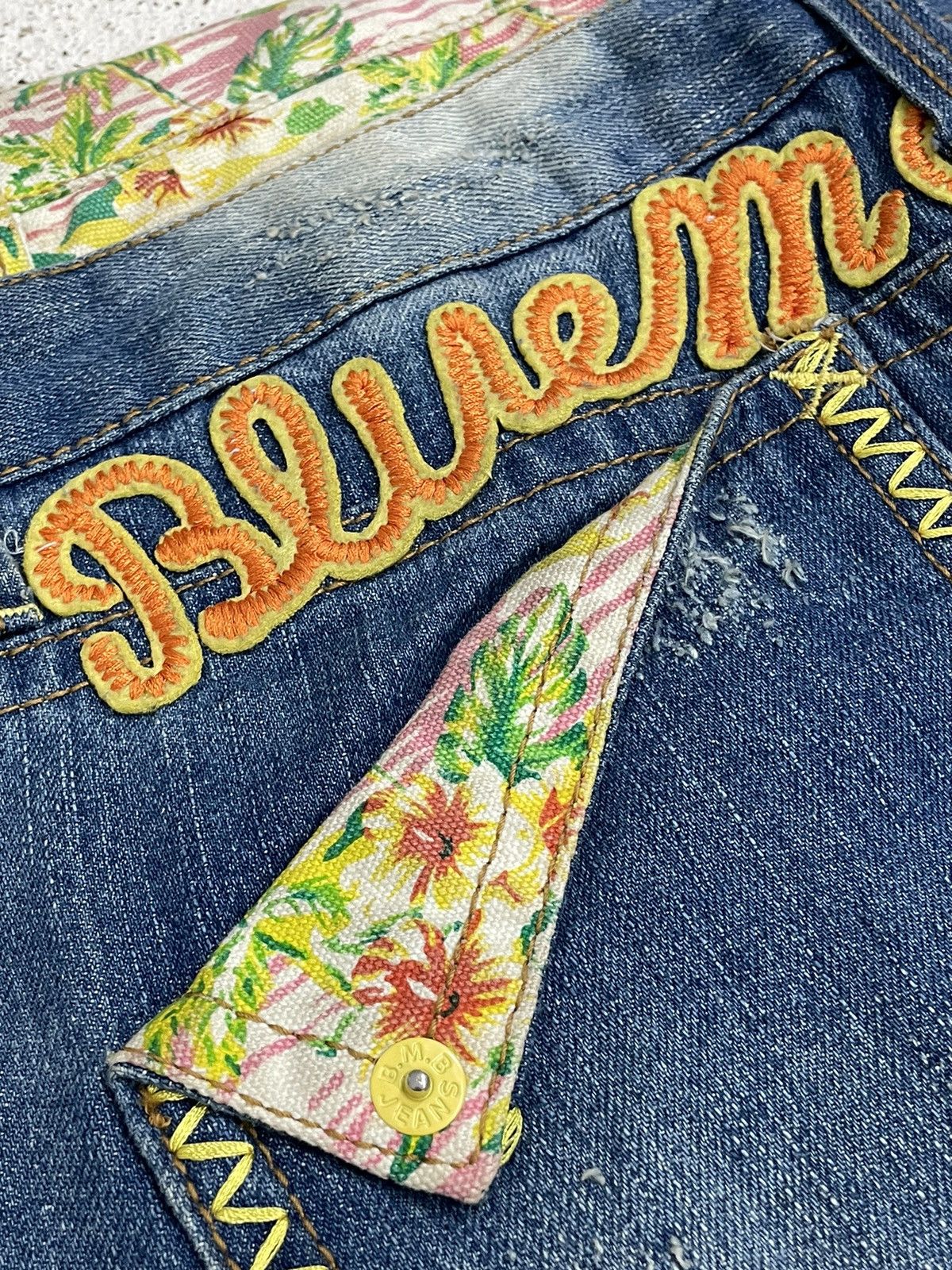 Blue Blue Japan Double Waist Moon Blue Floral Hawai Distress Hard Stiching Size US 28 / EU 44 - 20 Thumbnail