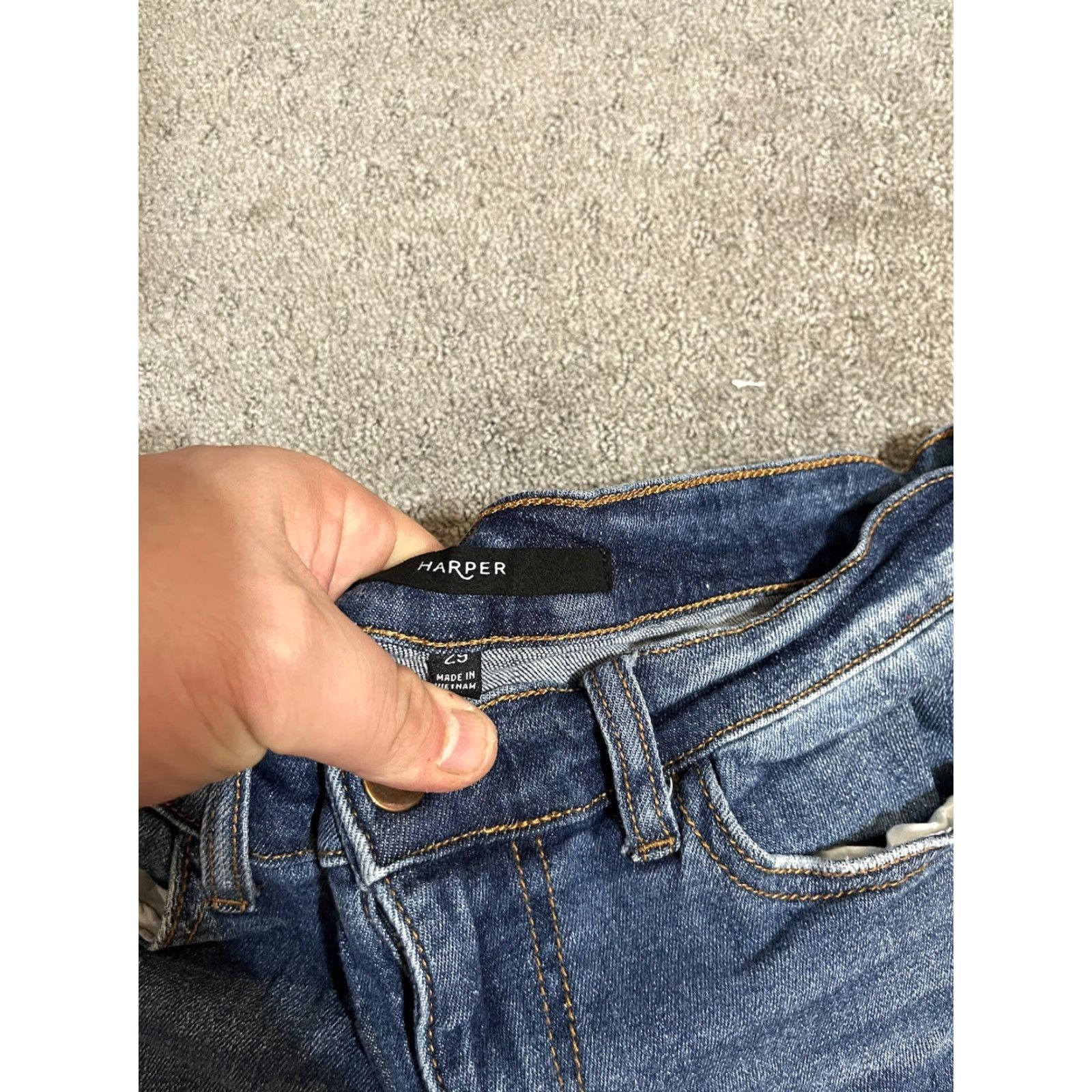 Vintage Harper Jeans Womens Skinny Mid Rise Dark Wash Blue Denim Stretch Distressed Size 29" - 5 Thumbnail