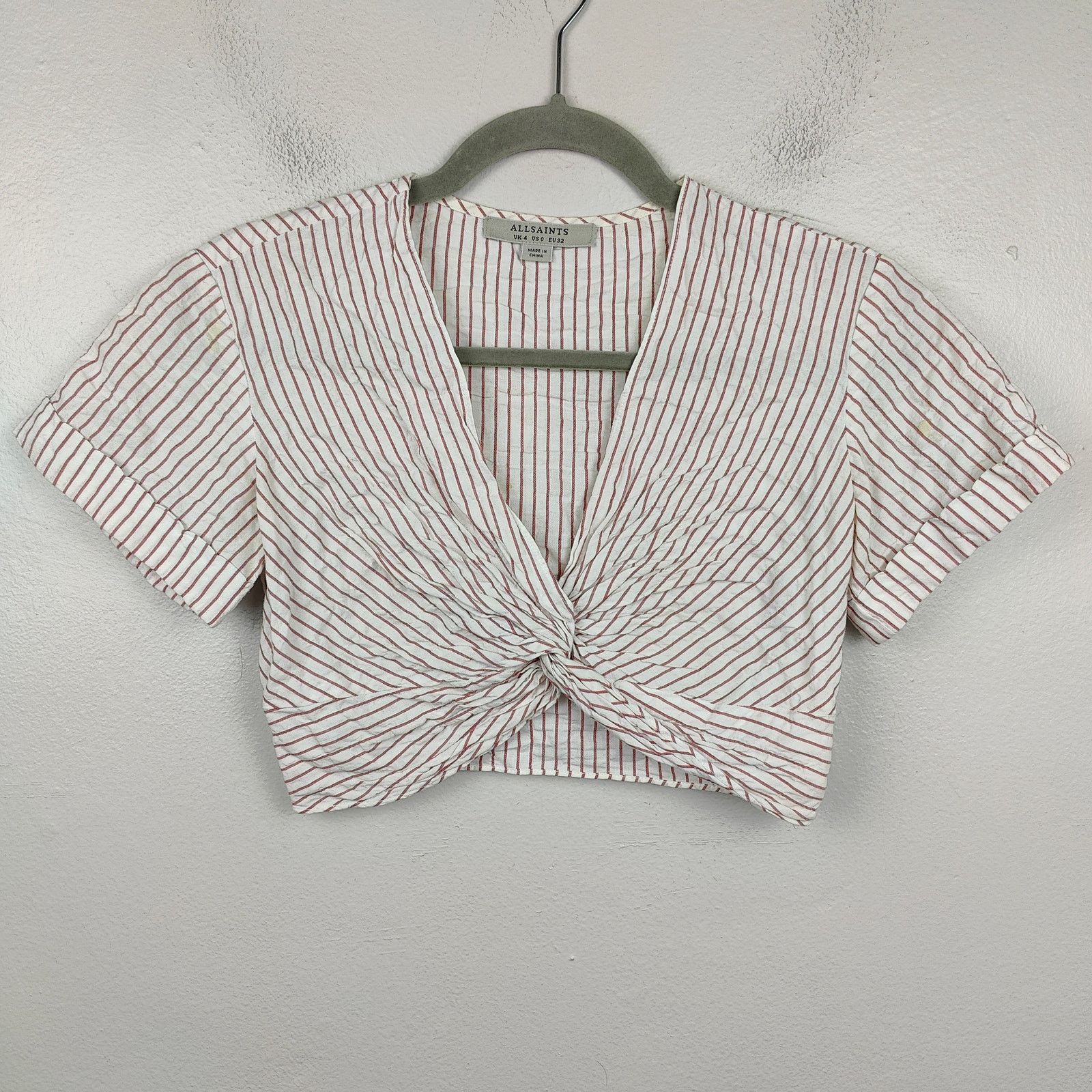Allsaints AllSaints Alana Top 0 White Red Stripe Twist Front Crop Size XS / US 0-2 / IT 36-38 - 1 Thumbnail