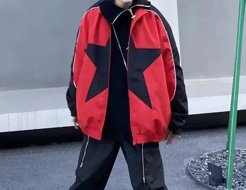 Other Jacket windbreaker Harajuku style stars Y2k zipper patchwork Size US L / EU 52-54 / 3 - 3 Thumbnail