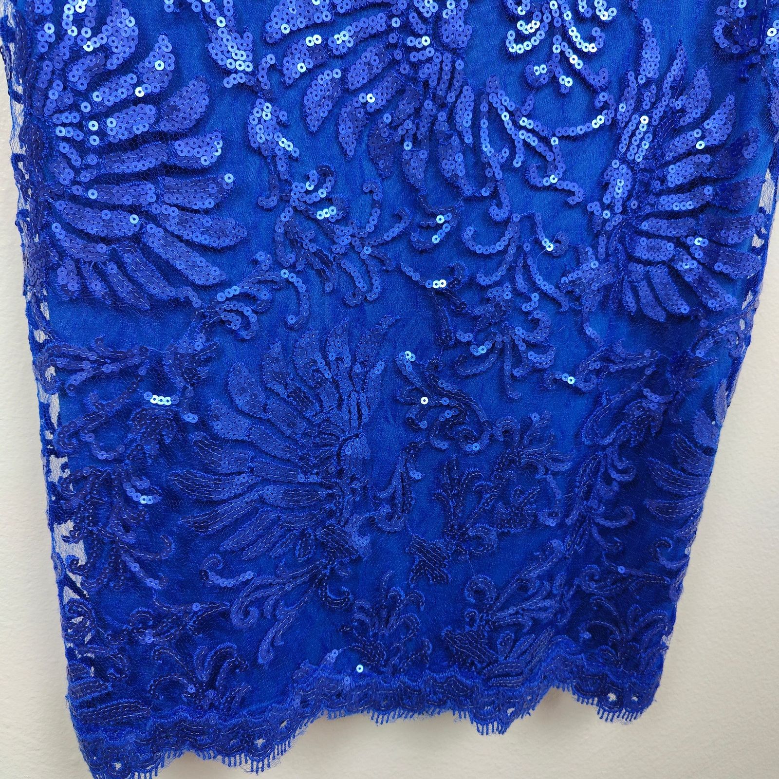 Tadashi Shoji Tadashi Shoji Dress Womens 4 Royal Blue Sequin Lace V-Neck Size S / US 4 / IT 40 - 3 Thumbnail