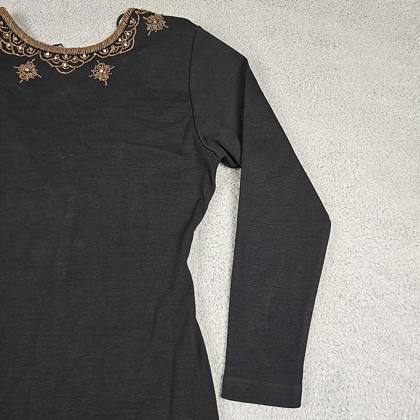 Other Vtg CDC Black Beaded Low Back Acrylic/Wool Wiggle Dress M Size M / US 6-8 / IT 42-44 - 3 Thumbnail