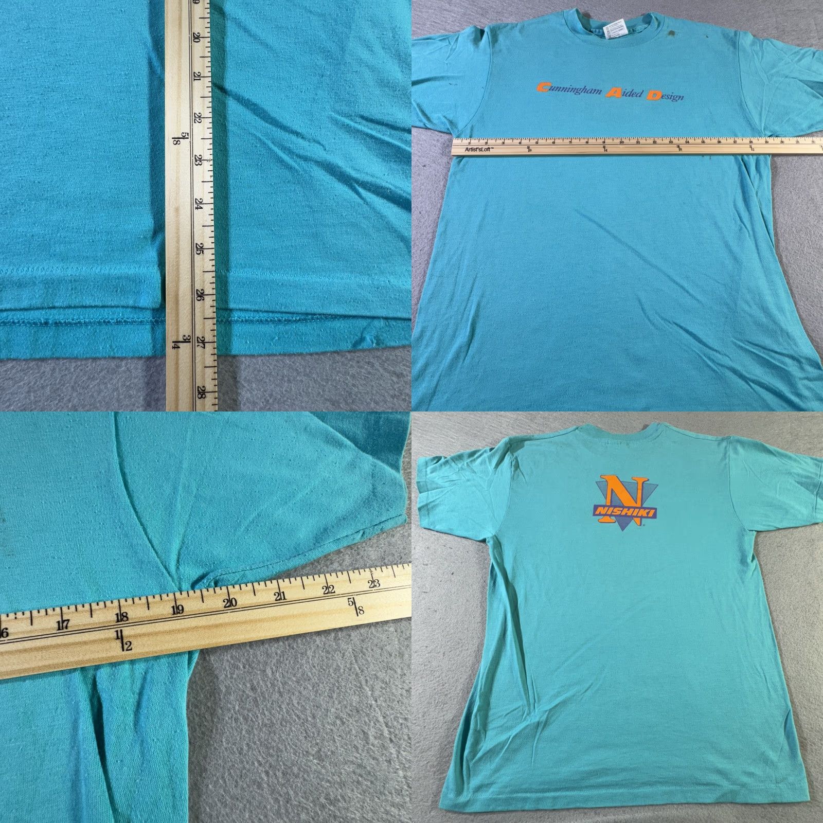 Hanes VINTAGE Nishiki Shirt Mens L Blue Cunningham Aided Design 90s Cycling MTB USA Nishiki N logo Graphic Print Crew Neck Short Sleeve Hanes Fifty-Fifty Size US L / EU 52-54 / 3 - 8 Thumbnail