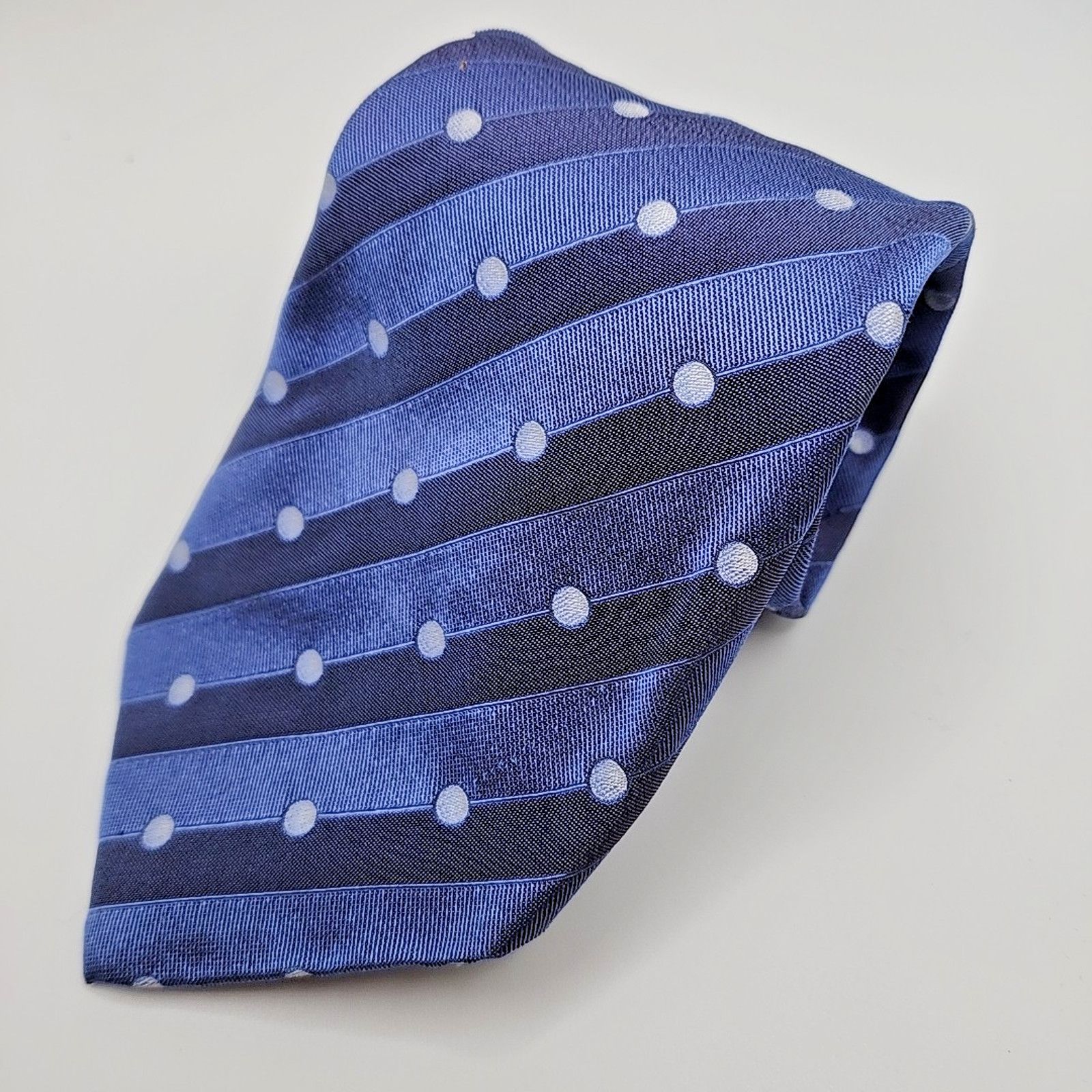 Bobby Jones Bobby Jones Blue Striped Silk Necktie w/Polka Dots -Like New Size ONE SIZE - 1 Thumbnail