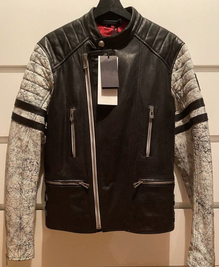 image of Belstaff Ennis Leather Biker Black/white Jacket, Men's (Size Small)