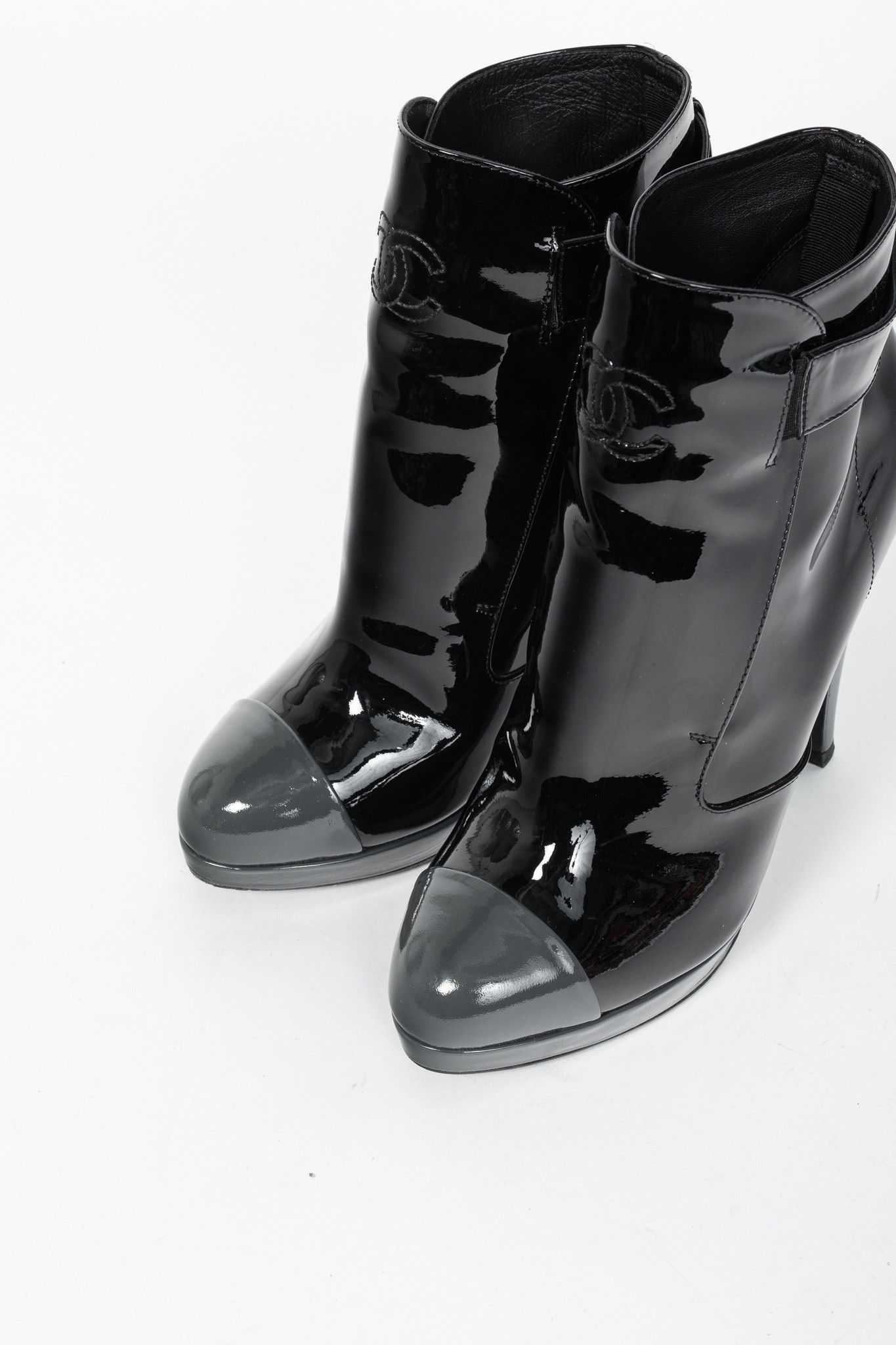 Chanel Chanel Black Patent Leather Cap-Toe Platform Booties Size US 9.5 / IT 39.5 - 6 Thumbnail