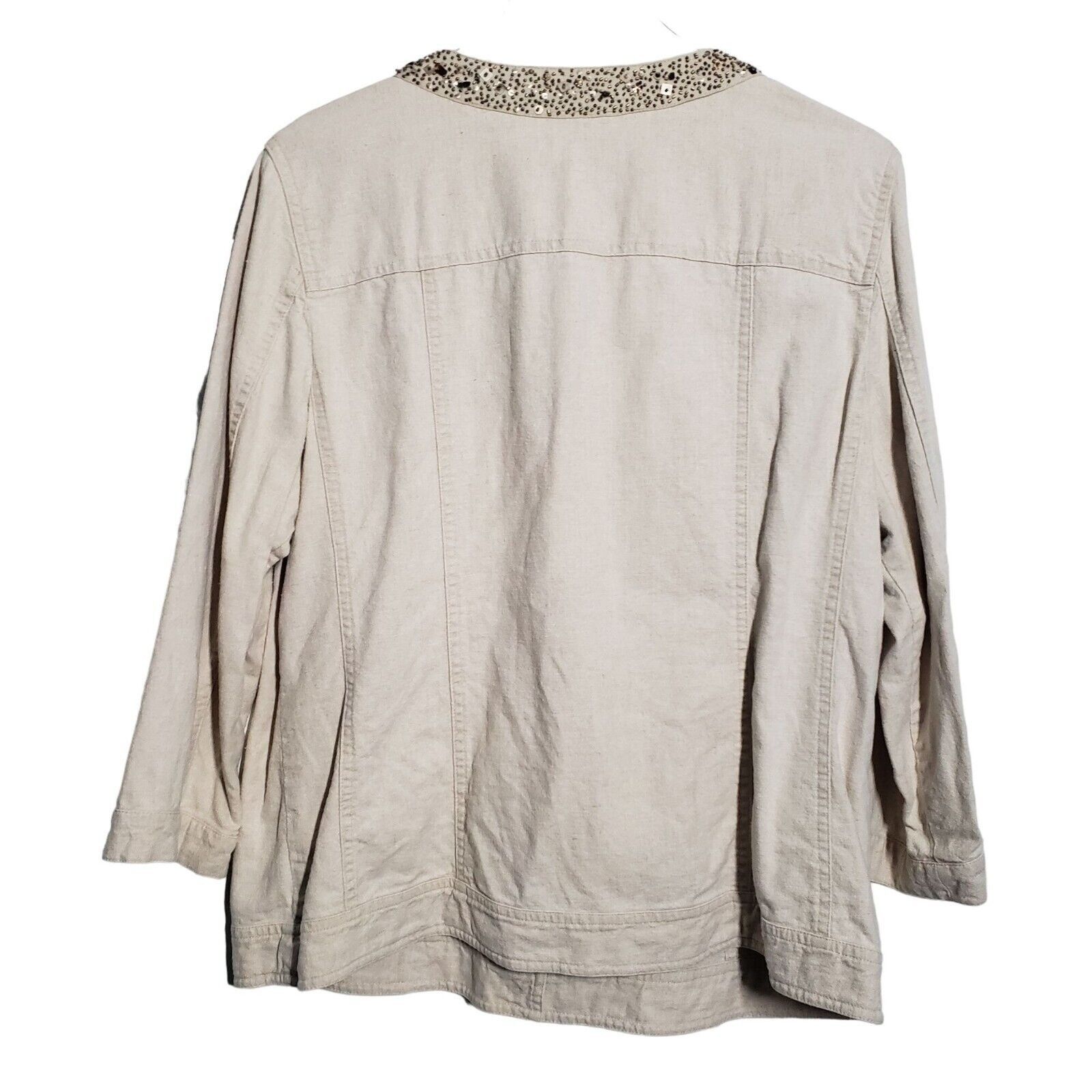Designer J Jill Embellished Jacket Women Size Large Tall Linen Cotton Size L / US 10 / IT 46 - 9 Thumbnail