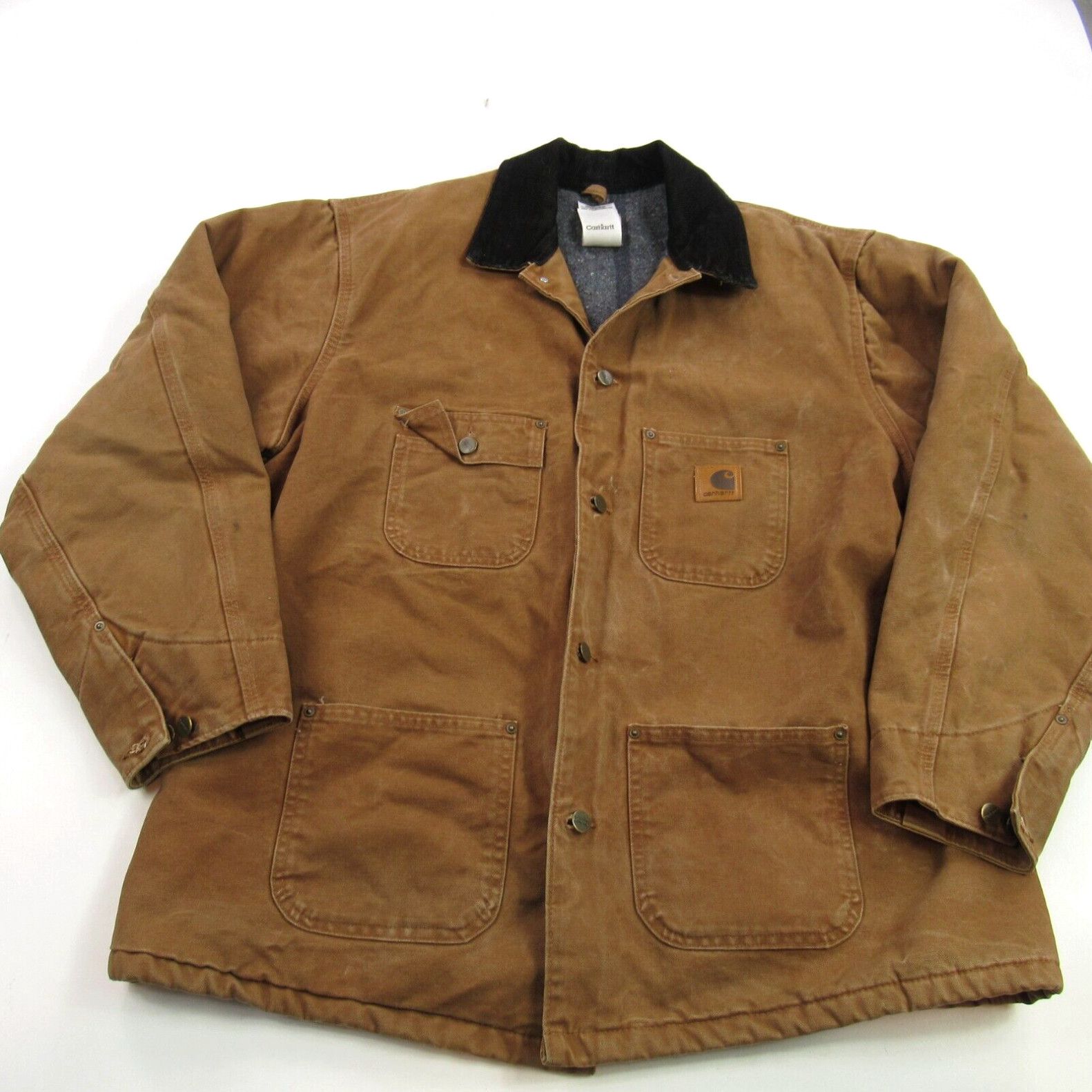 image of Carhartt Coat Mens XL Brown Detroit Trucker Blanket Lined 14806 Vintage in White