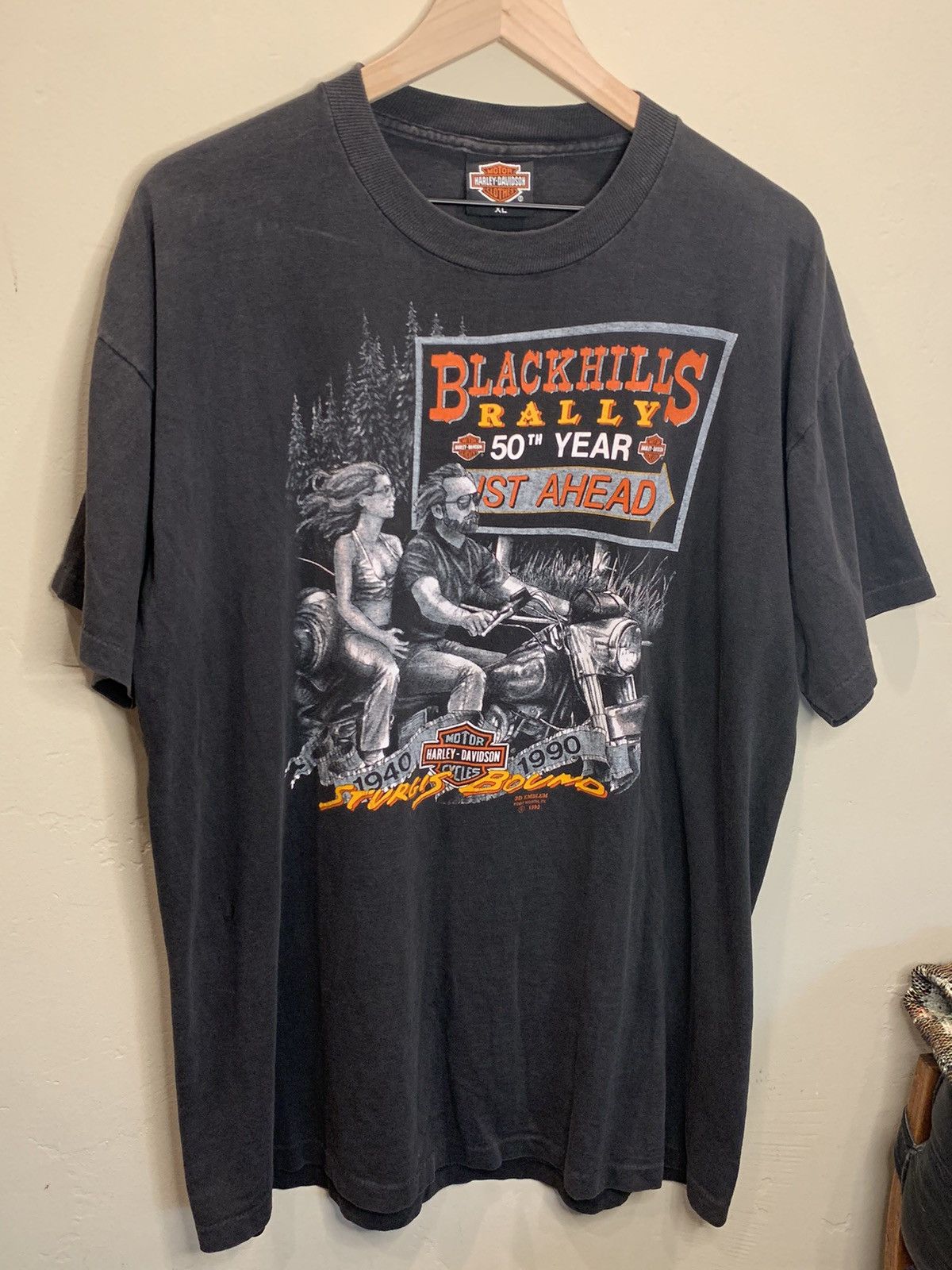 image of Vintage 1990 3D Emblem Harley Davidson Sturgis Shirt in Black, Men's (Size XL)