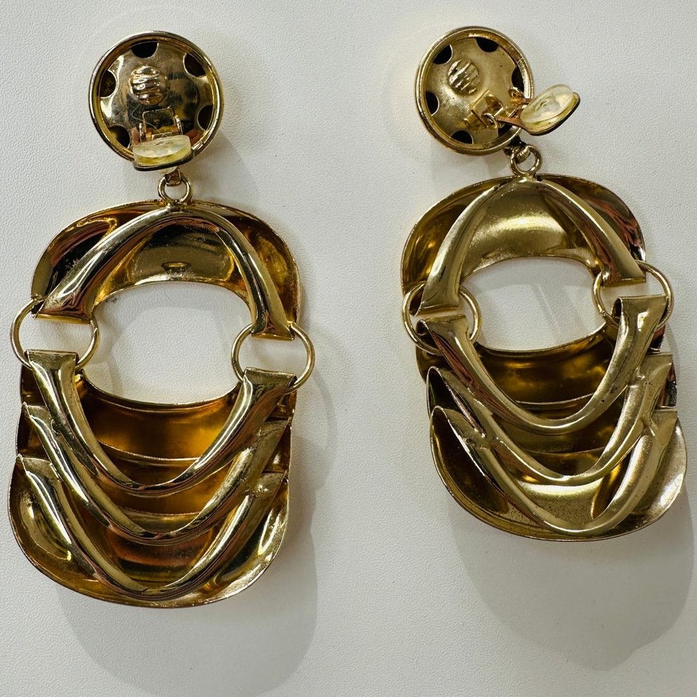 Other Vintage 80's Gold Chunky Dangle Clip-On Earrings Size ONE SIZE - 5 Thumbnail