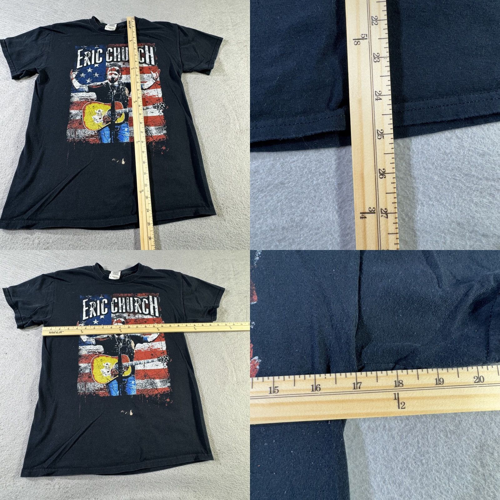 Gildan VINTAGE Gildan Eric Church T-Shirt Mens Small Black American Flag Guitar Concert Tour Country Music Men Size US S / EU 44-46 / 1 - 8 Thumbnail