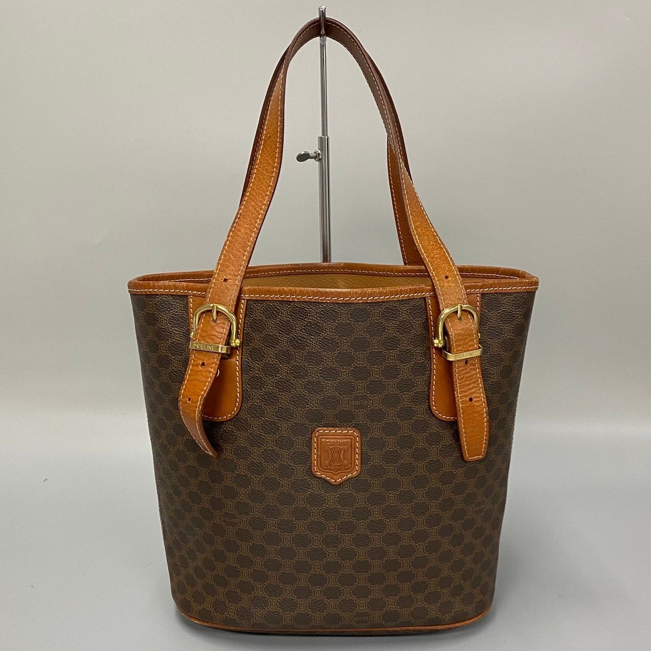 image of Celine Macadam Canvas Tote Bag in Brown, Women's