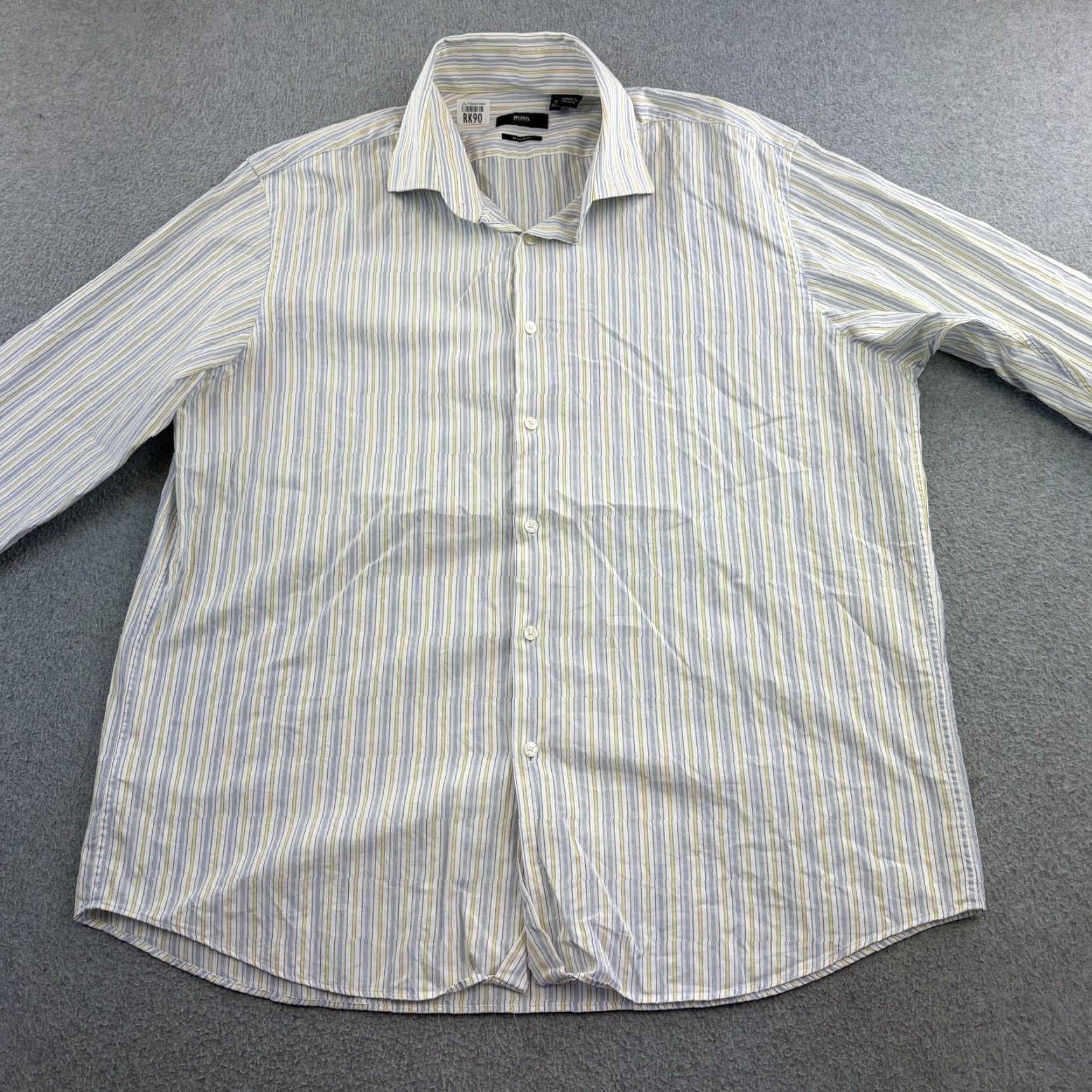 Hugo Boss HUGO BOSS Dress Shirt Mens 18 34/35 Blue Yellow Stripe Regular Fit Long Sleeve Shirt Size 48R - 6 Thumbnail