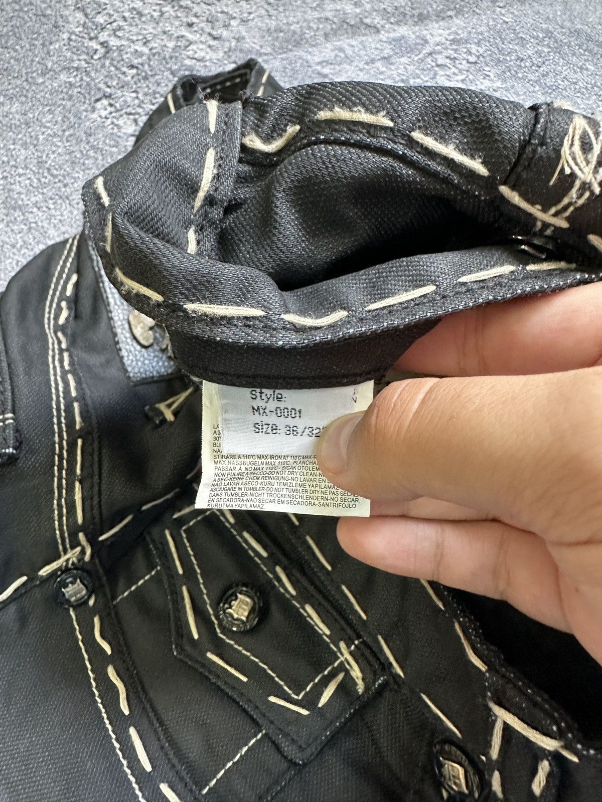 Vintage Vintage Waxed Contrast Stitch Cross Punk Denim Pants 36x32 Size US 36 / EU 52 - 8 Thumbnail