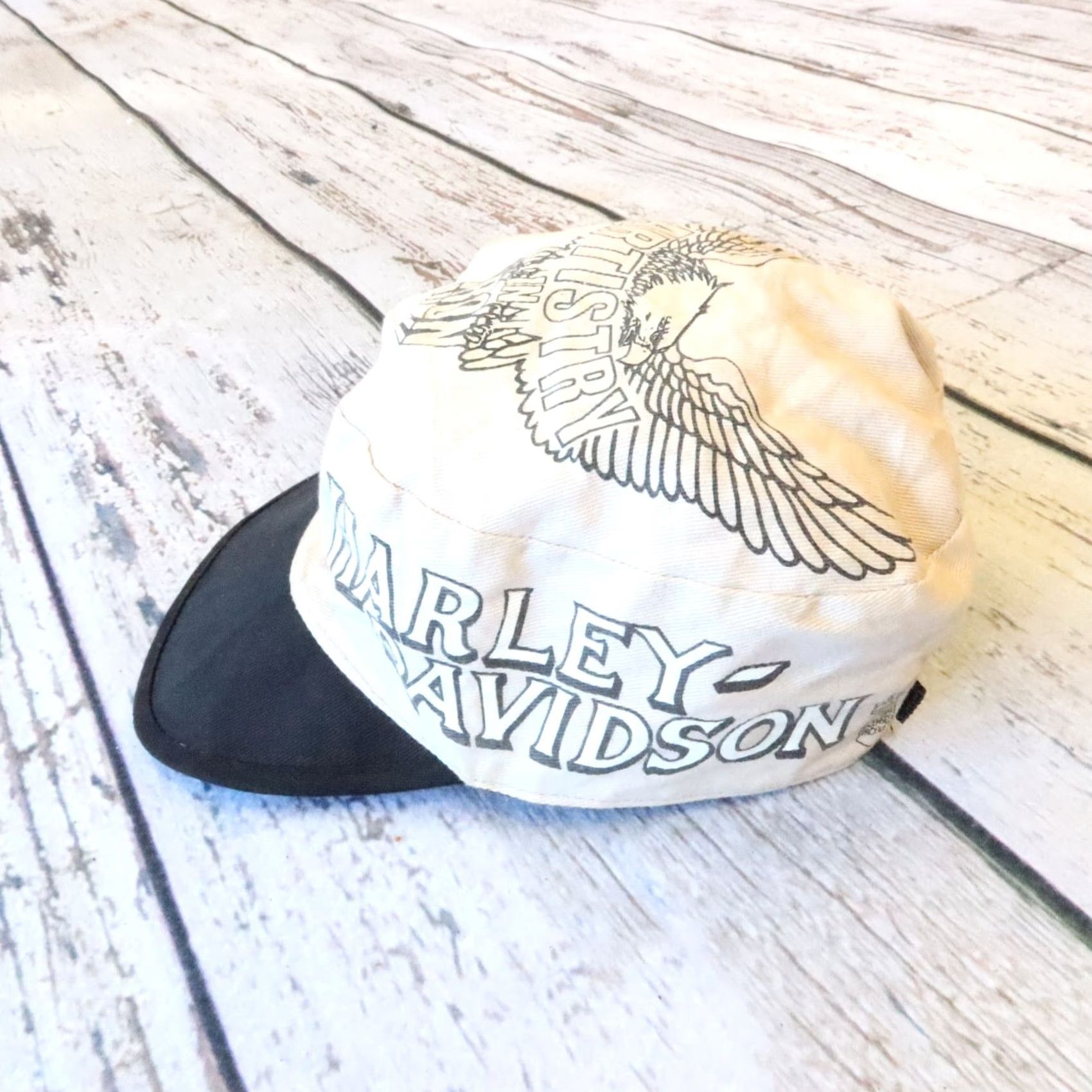 Harley Davidson Vintage Harley-Davidson Hat Cap Men One Size White Pilbox 90s Motorcycles Pencilbox? Size ONE SIZE - 4 Thumbnail