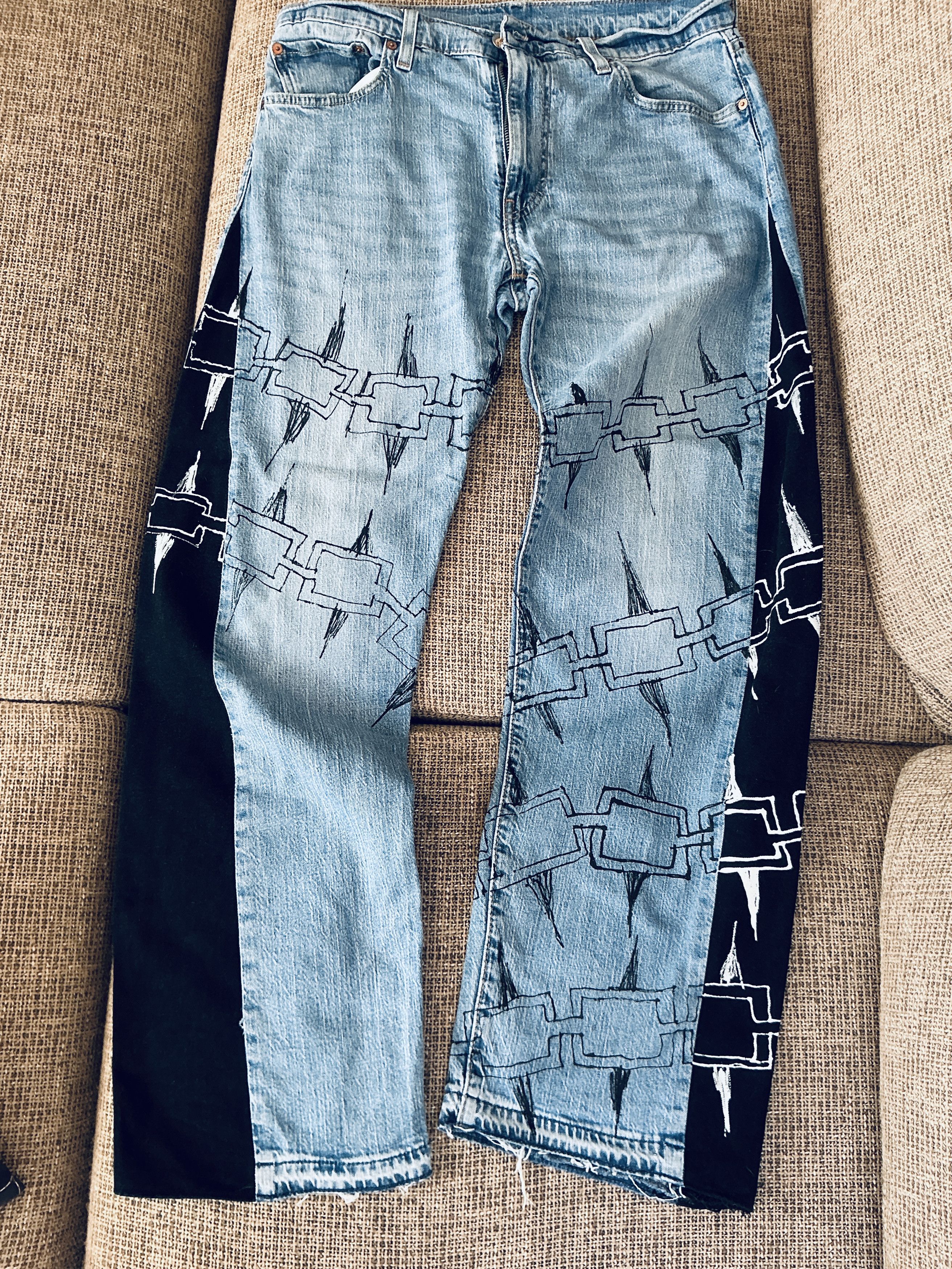 Other 1/1 Custom Hand-Modified Graphic Jeans Black Panel Size L Size US 33 - 10 Thumbnail