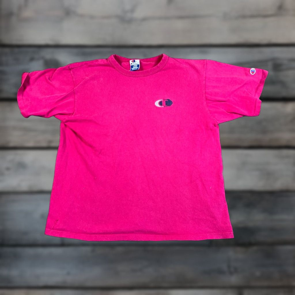 Champion VTG Champion T-Shirt Adults Large Dark Pink Short Sleeve Crew Neck Embroidered USA 90s Retro Single Stitch Cotton Size US L / EU 52-54 / 3 - 1 Thumbnail