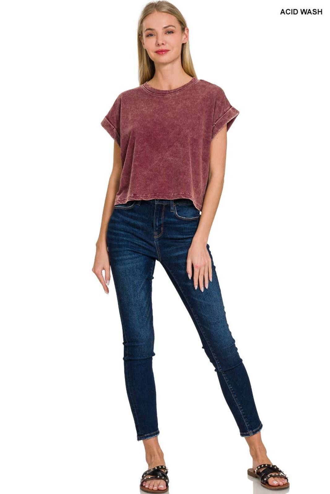 Other Acid Wash Cotton Folded Sleeve Top Zenana Size S / US 4 / IT 40 - 11 Thumbnail