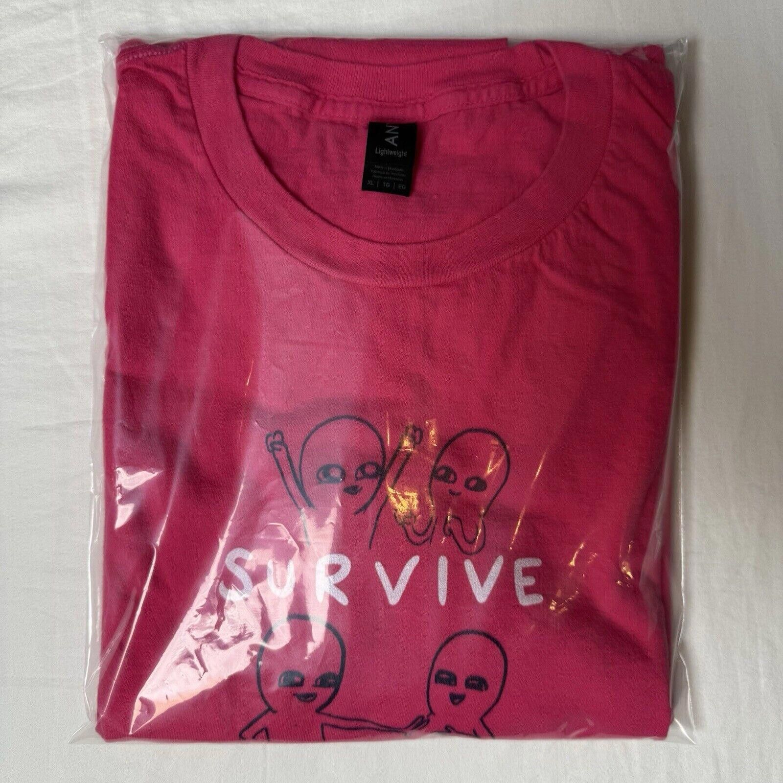 Designer Strange Planet Nathan Pyle T-Shirt Survive Funny Pink XL Size US XL / EU 56 / 4 - 8 Thumbnail