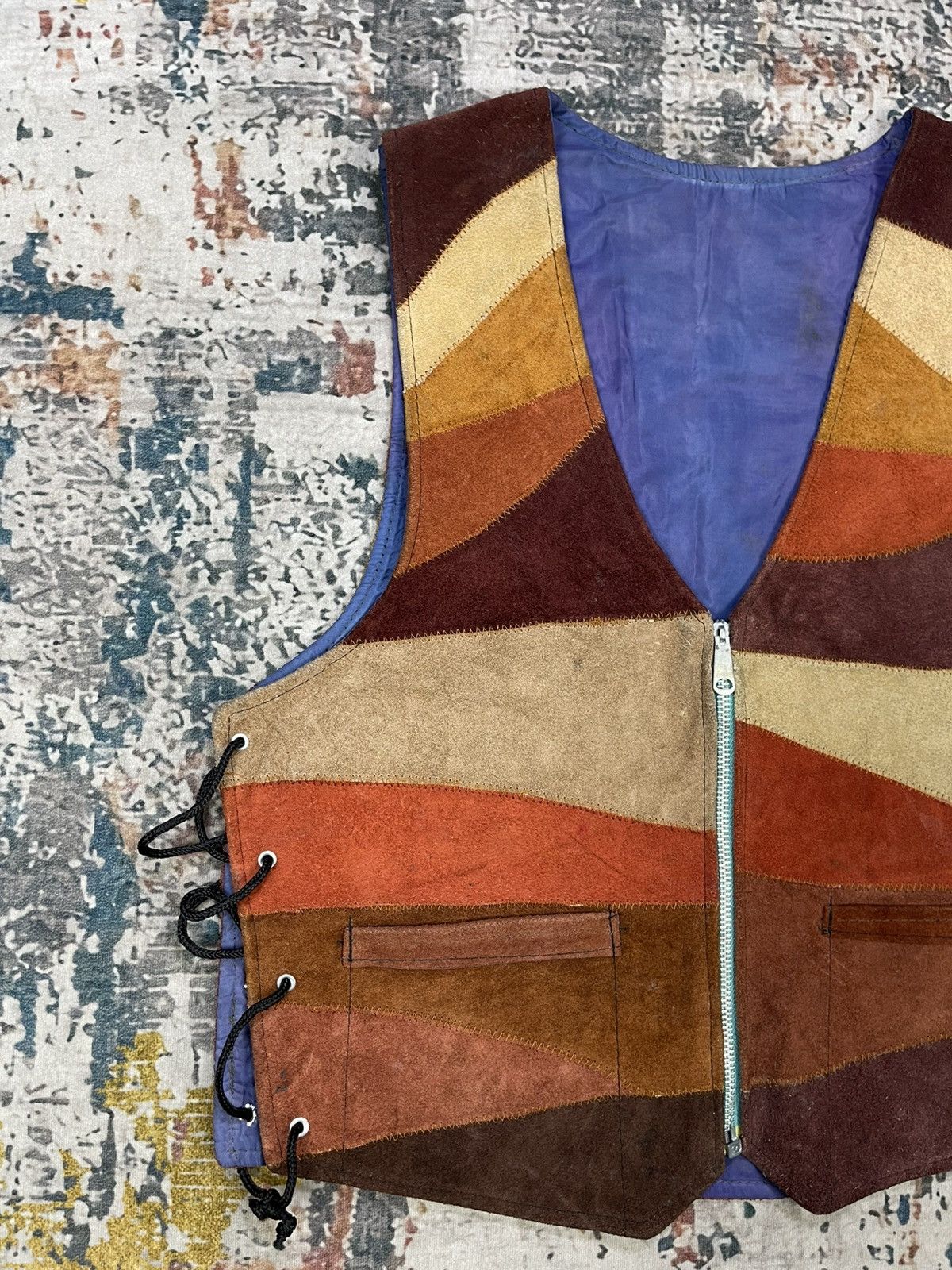 Genuine Leather Vtg Custom Handmade Patchwork Suede Leather Vest Size US M / EU 48-50 / 2 - 3 Thumbnail
