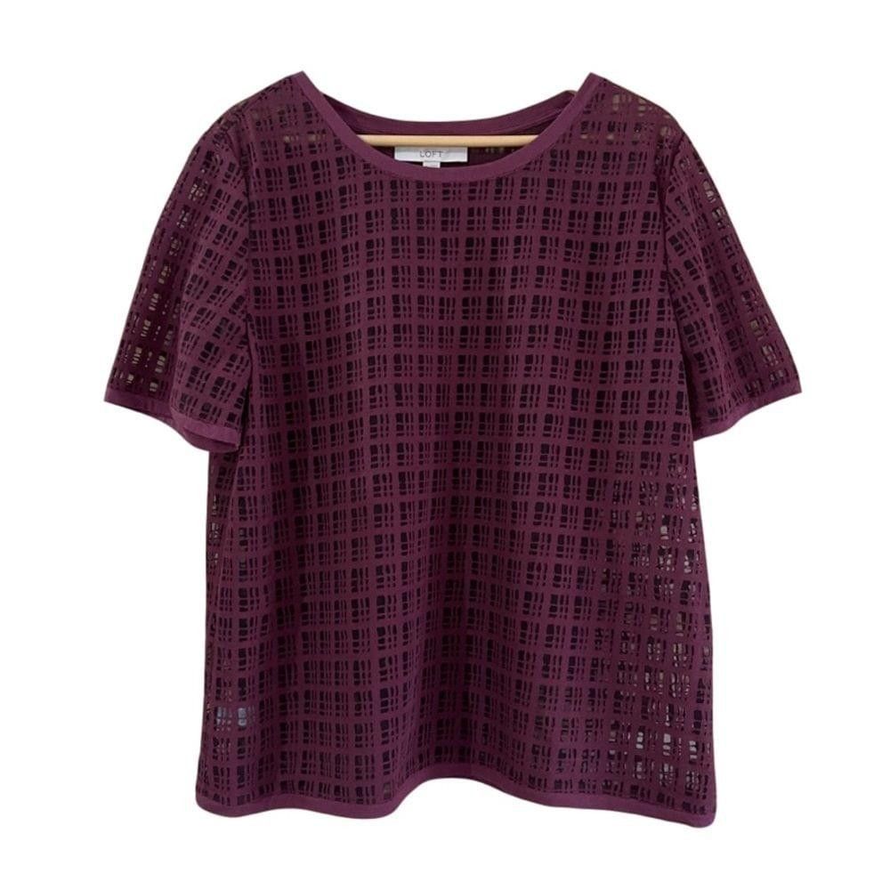 Loft LOFT semi sheer windowpane pattern crew neck tee size XL Size XL / US 12-14 / IT 48-50 - 1 Thumbnail