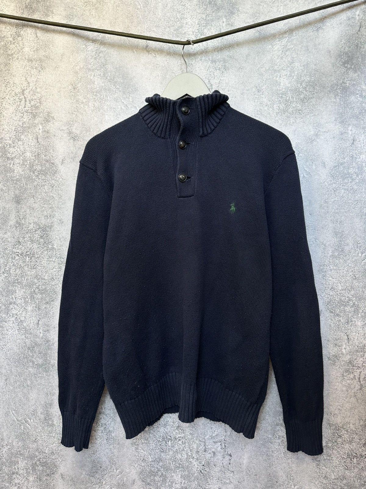 Polo Ralph Lauren × Vintage Polo Ralph Lauren Vintage 1/4 Button Knit Sweater Navy LS Size US M / EU 48-50 / 2 - 2 Thumbnail