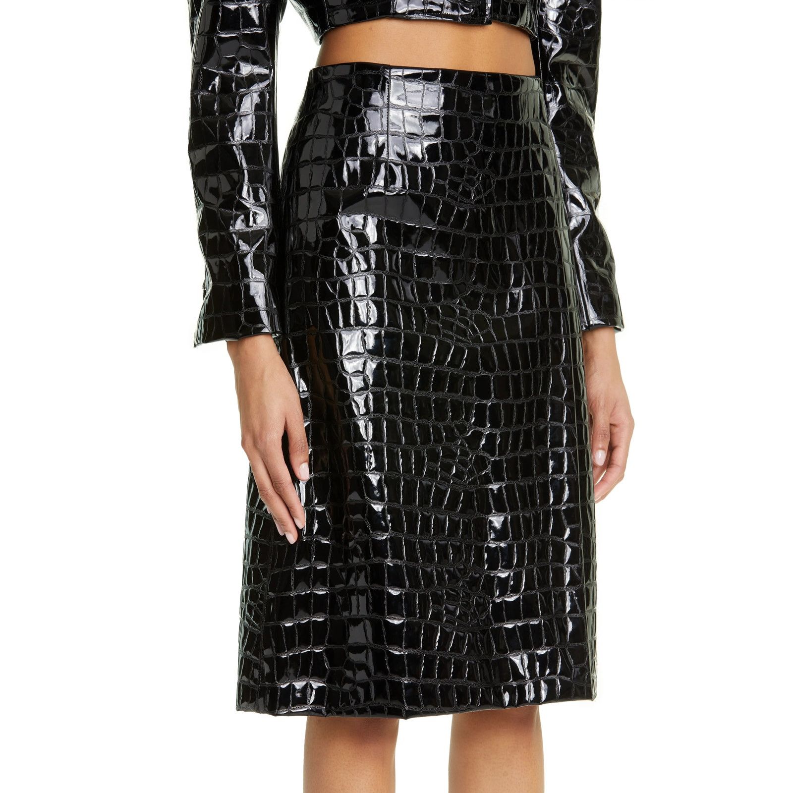 Dolce & Gabbana Dolce & Gabbana Black Croc Faux-Leather Midi Skirt IT 36 Size 25" / US 0 / IT 36 - 3 Thumbnail