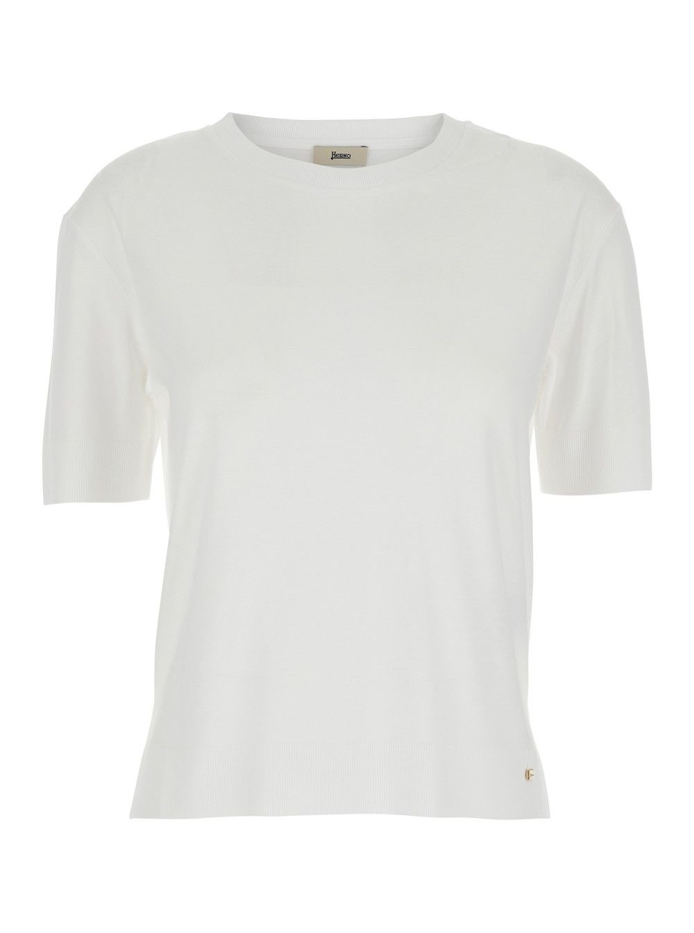 Herno Round Neck T-Shirt with Logo Plate on the Front in Cotton Blend White Women Size M / US 6-8 / IT 42-44 - 1 Thumbnail