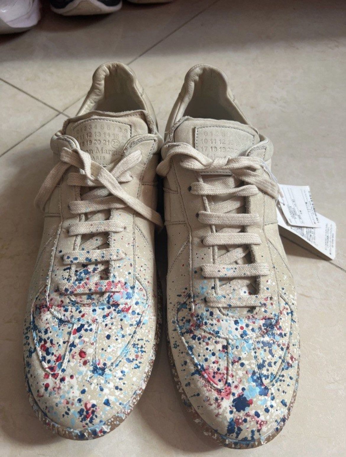 image of Maison Margiela Splash Sneakers - Suede - Size 43 in Beige, Men's