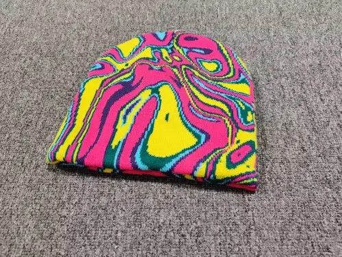 BLAEST Acid Trippy Pattern Graphic No Cuff Beanie Hat Pink Size ONE SIZE - 1 Thumbnail
