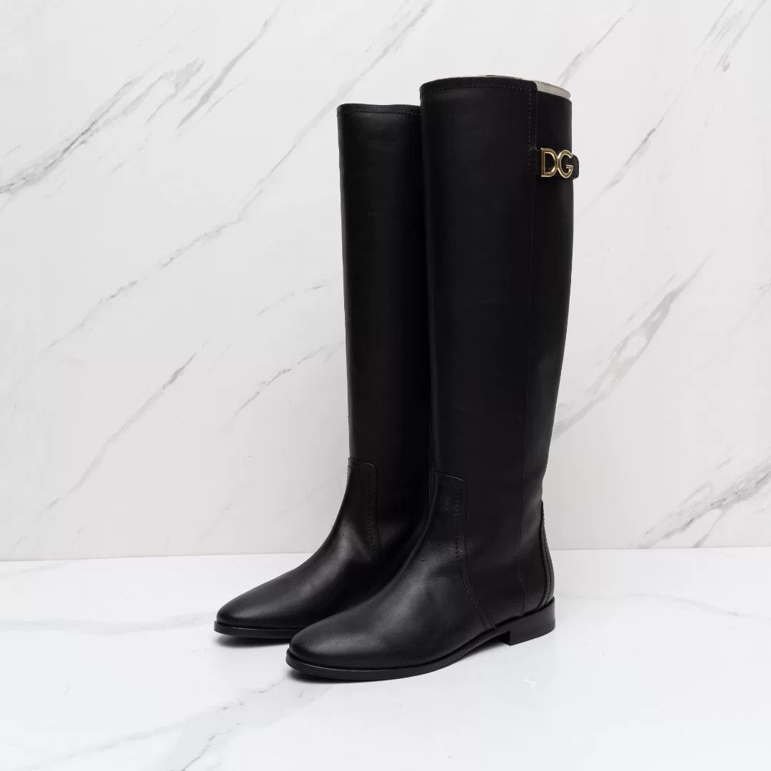 Dolce & Gabbana Dolce&Gabbana Women's Metal Logo Knee-High Boots Size US 6 / IT 36 - 1 Thumbnail