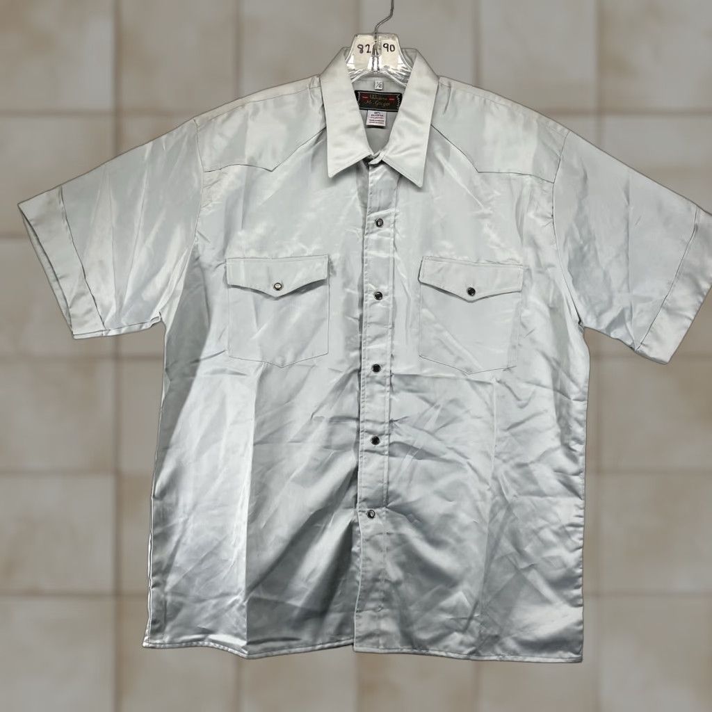 VINTAGE McGregor Shirt Western Pearl Snap Mens L Gray Silver Button Up WestERn Cowboy 80s 90s Classic Limited Edition