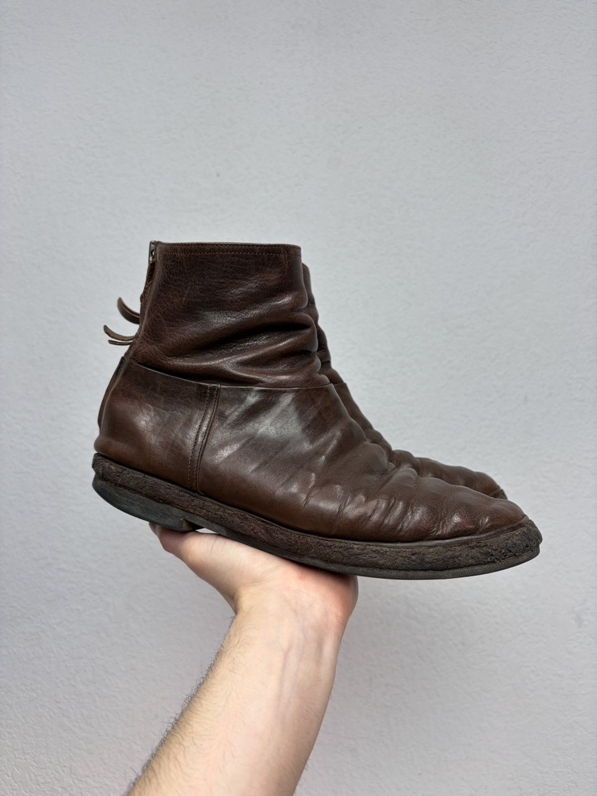 Hedi Slimane Vintage Y2K Guidi CCP Style Distressed Leather Biker Boots Size US 9 / EU 42 - 3 Thumbnail