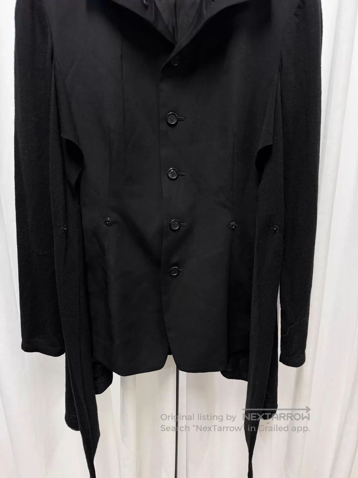 Yohji Yamamoto Black Structured Button-Front Asymmetric Hem Jacket. Size US S / EU 44-46 / 1 - 2 Thumbnail