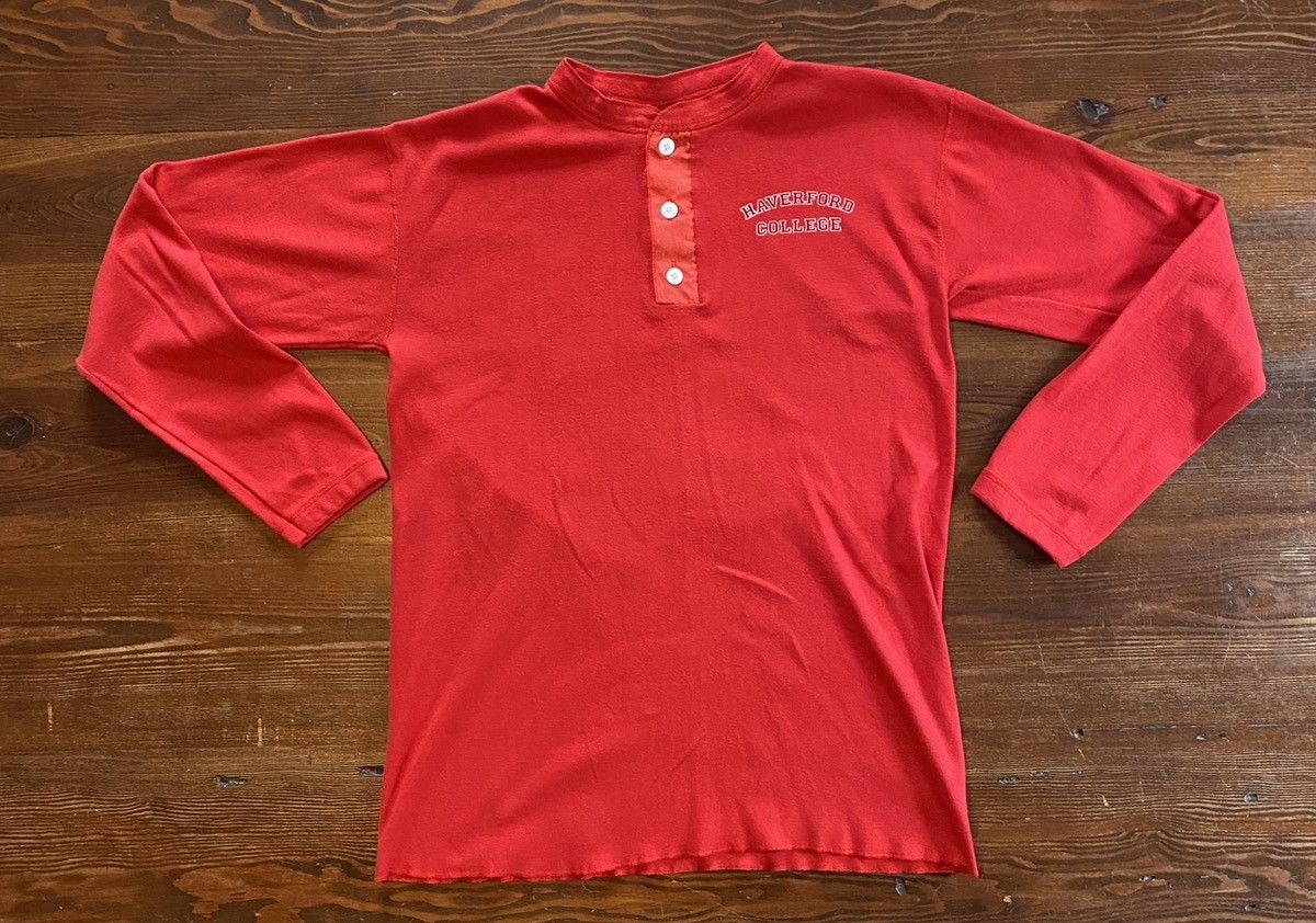 Vintage Vintage 80s Haverford College Red Long Sleeve Henley Thermal Size US M / EU 48-50 / 2 - 2 Thumbnail