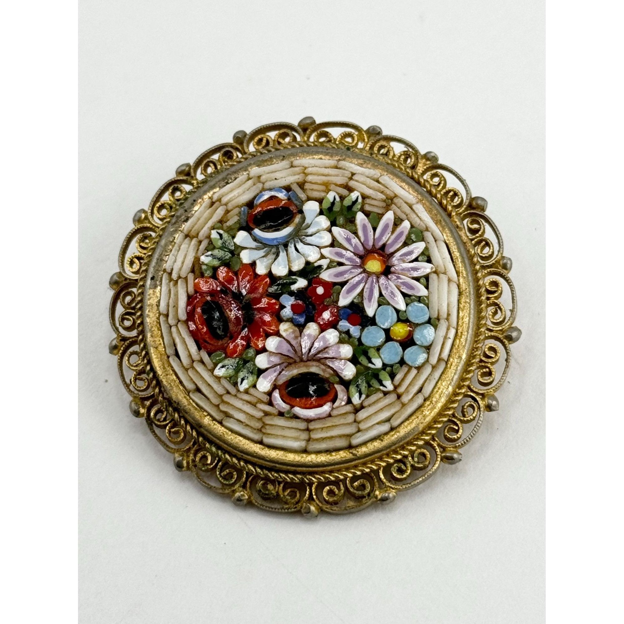 Vintage Vintage Italy glass micro mosaic floral brooch pin Size ONE SIZE - 3 Thumbnail