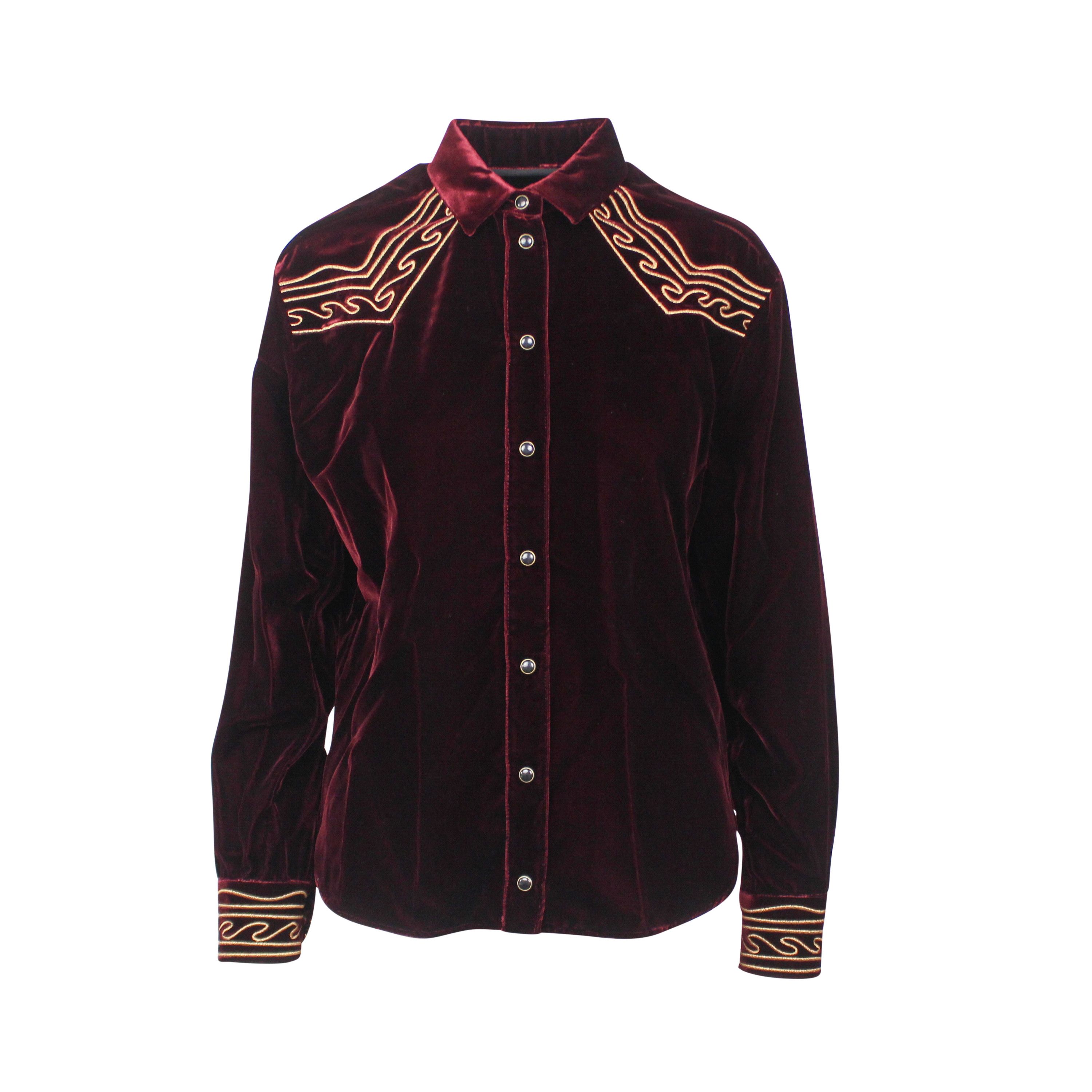 image of Saint Laurent Paris Burgundy Velvet Shirt Size 40, Women's
