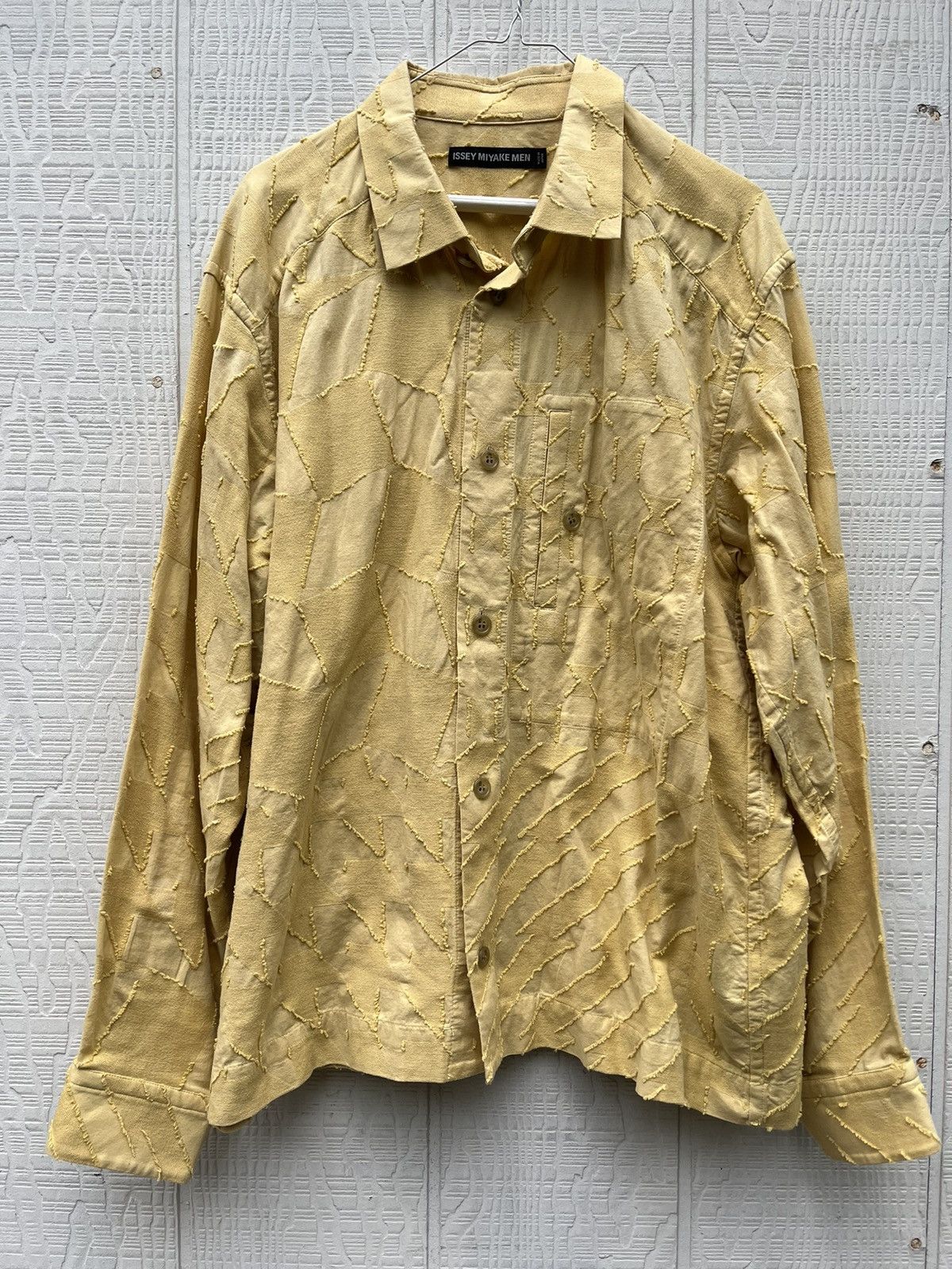 image of Issey Miyake Jacquard Patchwork Shirt in Yellow, Men's (Size Large)