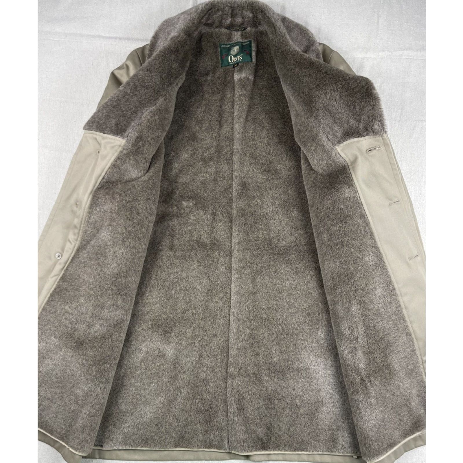 Orvis VINTAGE Orvis Jacket Overcoat Mens Fur Lined Canvas Cotton Beige Khaki 38 Button Casual 80s 90s USA Size US XXS / EU 40 - 3 Thumbnail