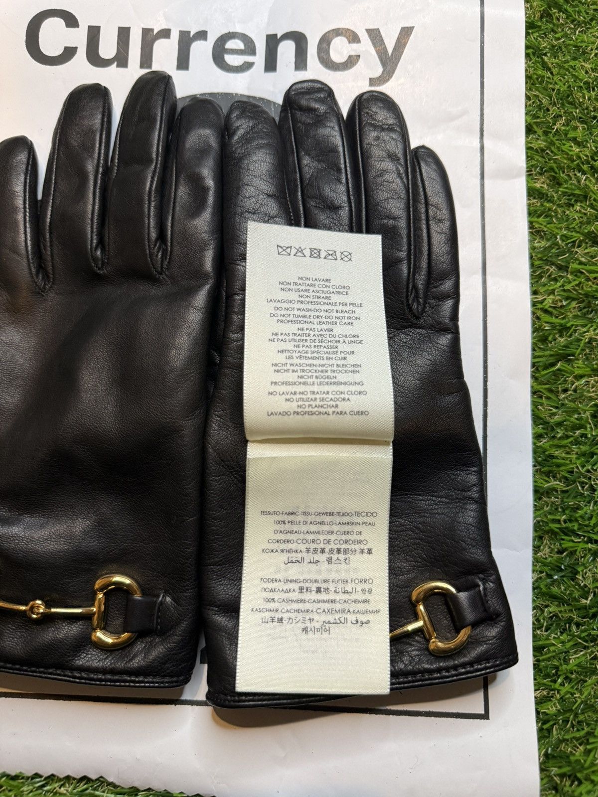 Gucci $840MSRP Demna Gucci Gold Horsebit Lambskin Leather Glove Size ONE SIZE - 11 Thumbnail