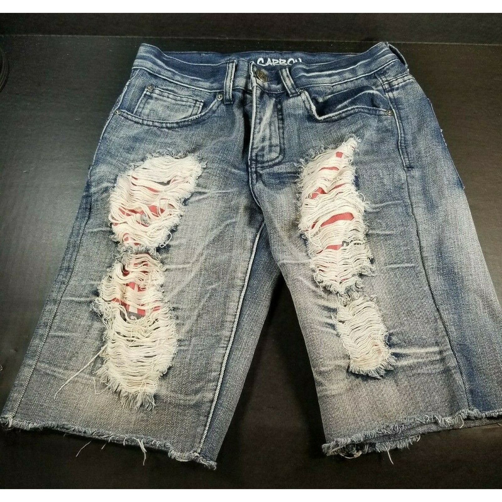 rue21 Rue21 Men's 26" Ripped Distressed Blue USA Jean Shorts Size US 26 / EU 42 - 1 Thumbnail