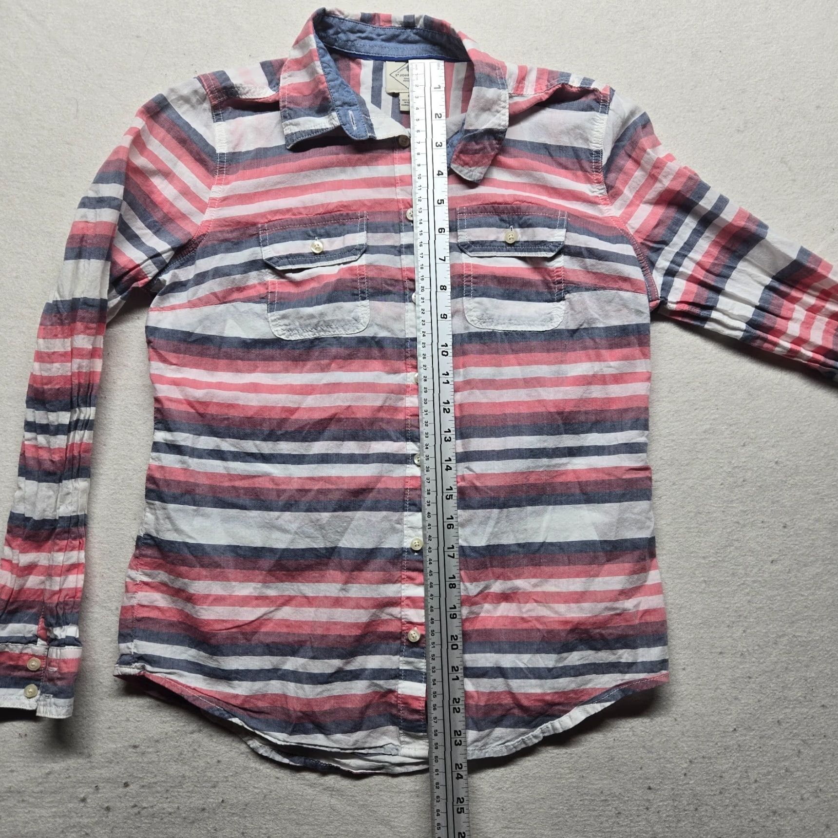 Vintage St. John's Bay Shirt Women's Small Stripe Button-Up Long Sleeve Beige White Cotton Shirt Adult Small Striped Casual Women Fashion 90s? Size S / US 4 / IT 40 - 6 Thumbnail
