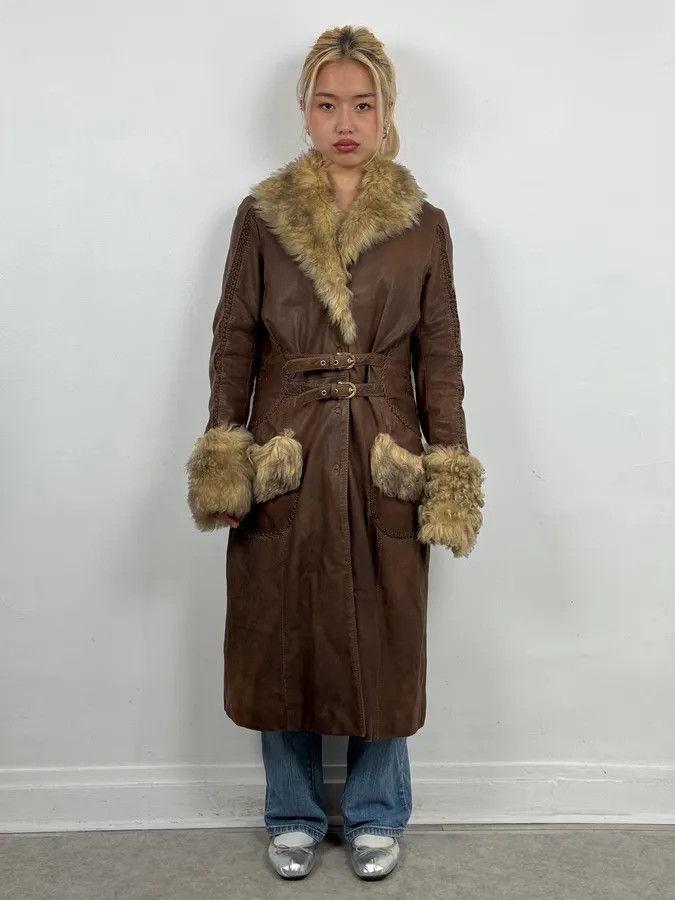 Roberto Cavalli 2000s Roberto Cavalli Brown Premium Leather Fur Trench Coat Size M / US 6-8 / IT 42-44 - 2 Thumbnail