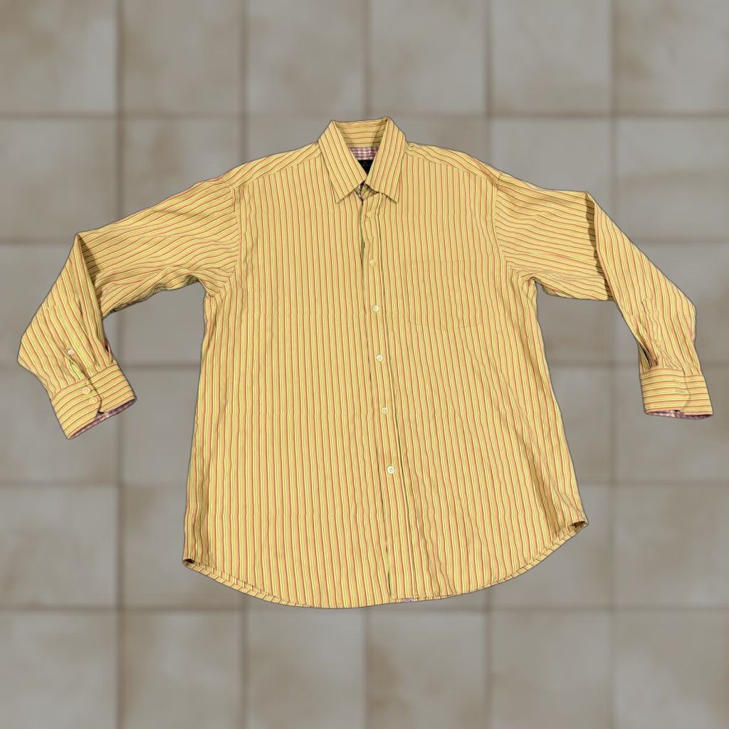 BUGATCHI Bugatchi Uomo Shirt Mens L Yellow Stripe Long Sleeve Button Front Dress Top Size US L / EU 52-54 / 3 - 1 Thumbnail