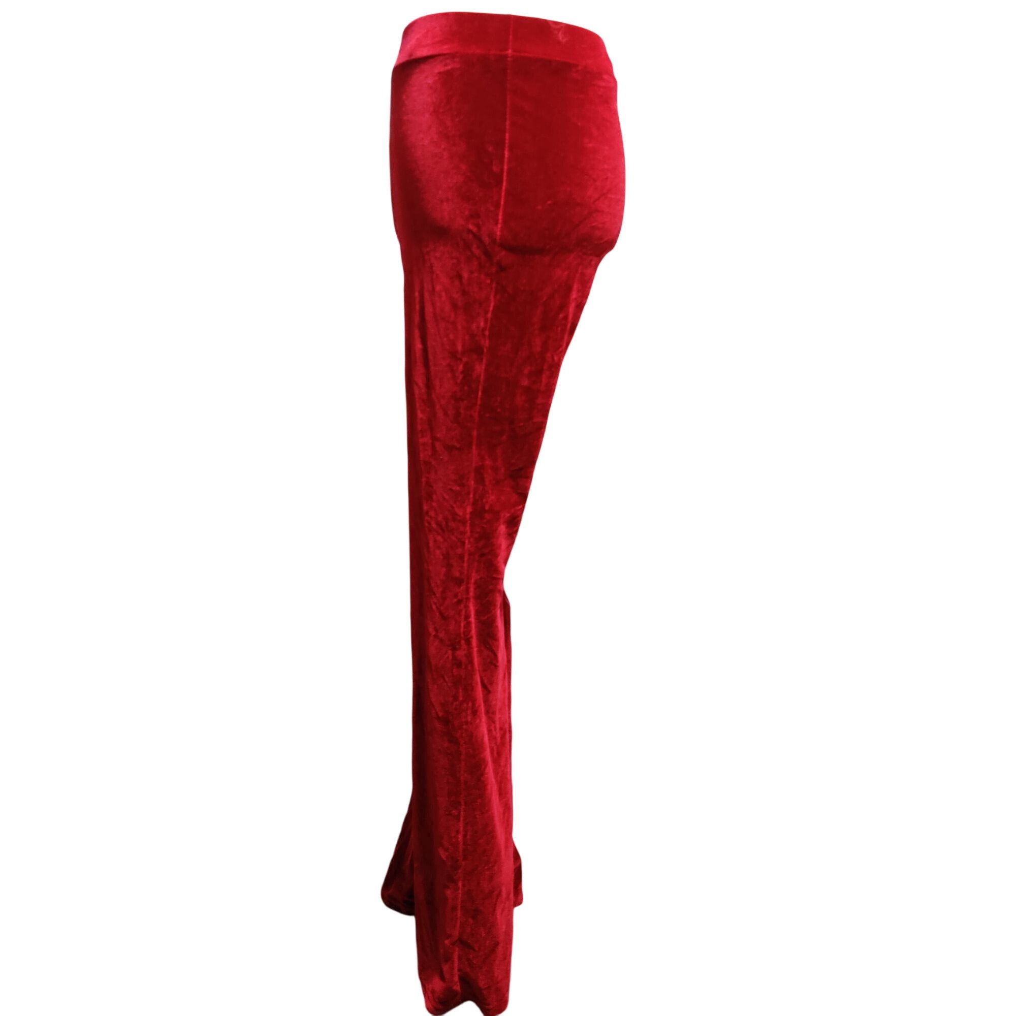 Other Velour Pants M Womens Red Velvet Stretch Flare Leg Lounge Tr Size 26" / US 2 / IT 38 - 9 Thumbnail